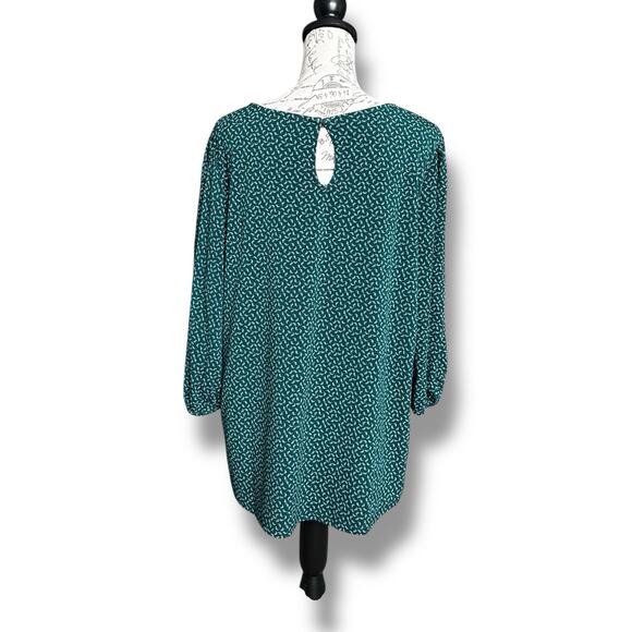 Adrianna Papell Green Floral Print Balloon Sleeve Tunic Blouse Back Keyhole 1X - Picture 2 of 5